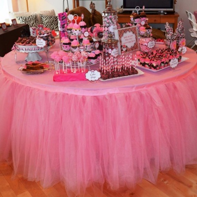 Jupe de table en tulle rose