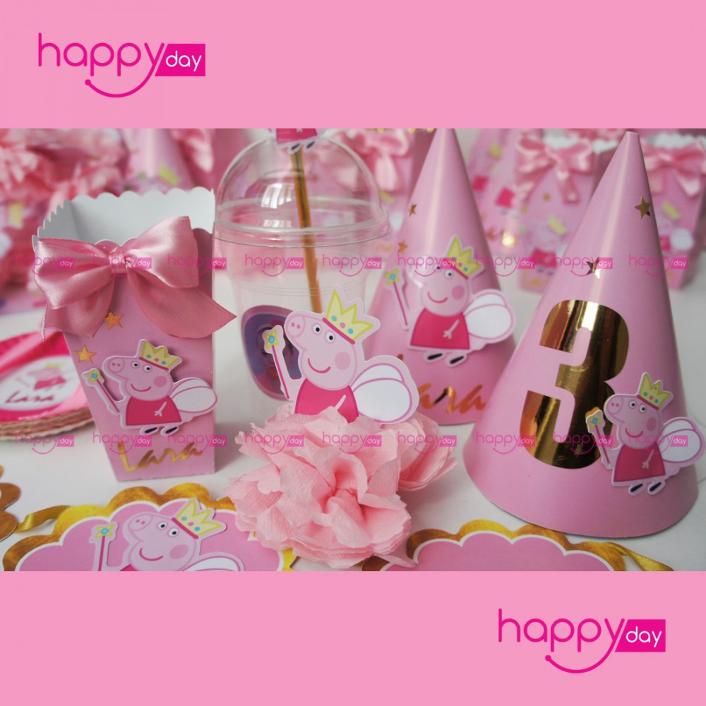 Kit décoration joyeux anniversaire peppa pig pâtisserie gateau 1 an fille  garçon bebe fête rose bannière happy birthday ballons